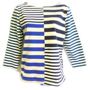 J Crew T Shirt Tee Contrasting Patchwork Striped Cobalt Navy Cotton S